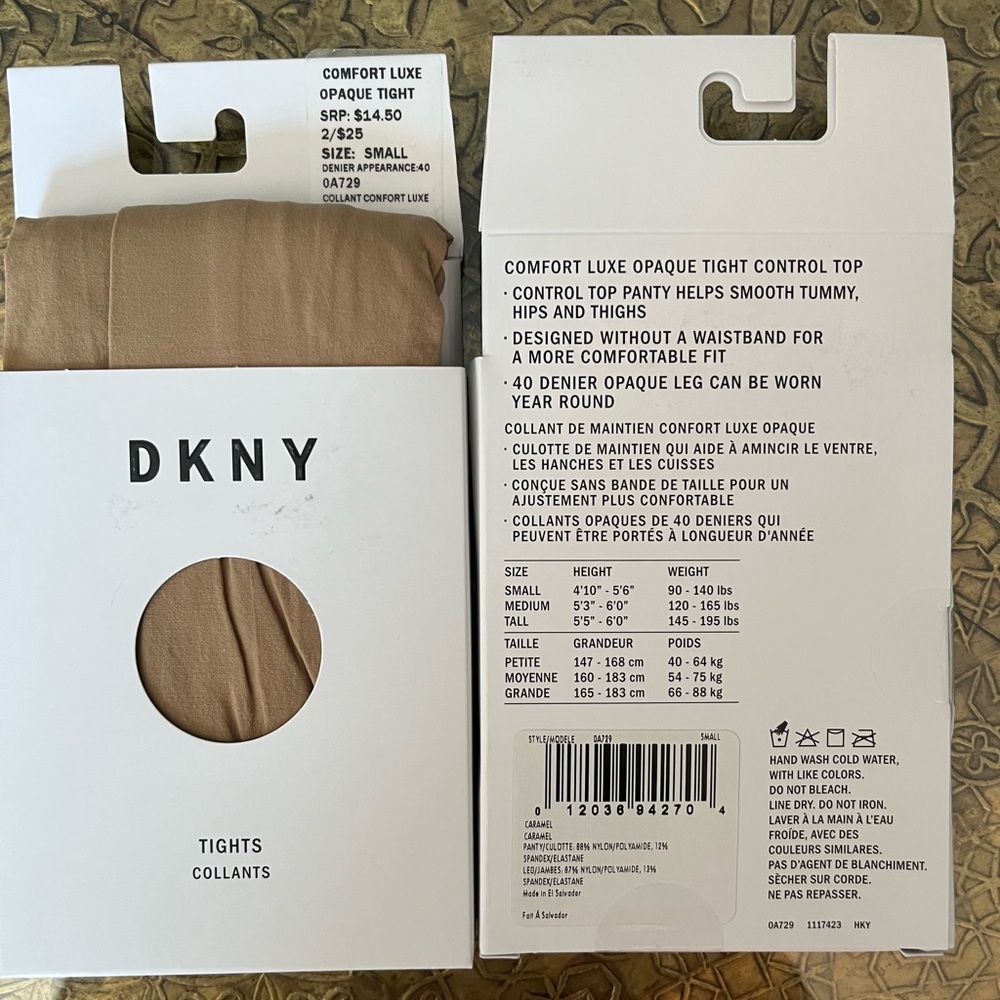 DKNY Women's Comfort Luxe Opaque Tights Collants Caramel Small Petite NEW